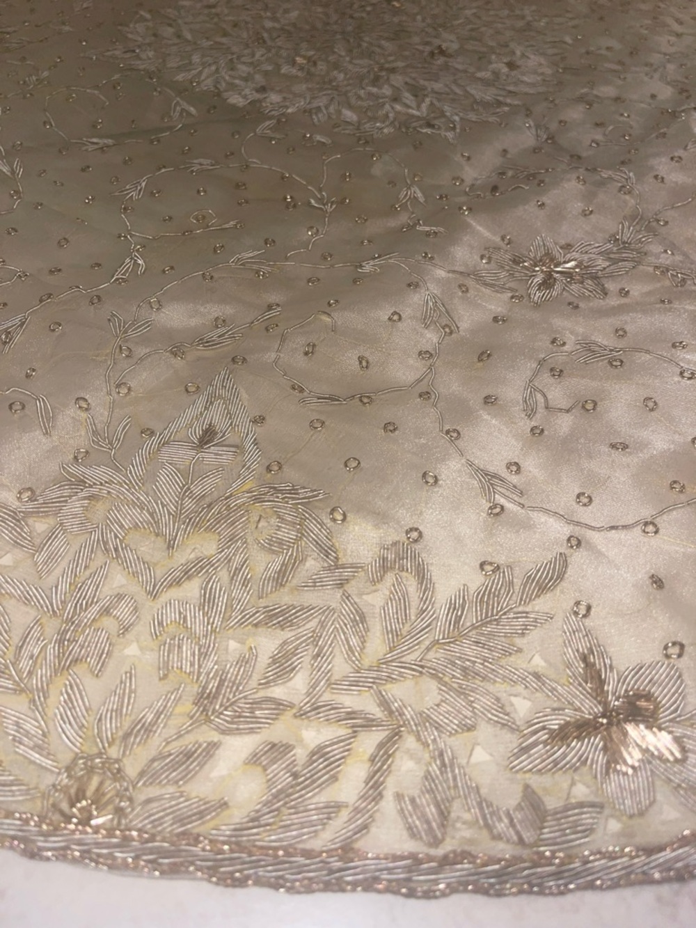 Vintage sheer Glass Beaded Hand Embroidered Round Tablecloth Persian